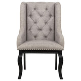 Phelps Upholstered Dining Arm Chair Tan Distressed Noir (Set of 2) | Brown | Tan / Distressed Noir | 121233
