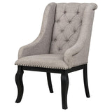 Phelps Upholstered Dining Arm Chair Tan Distressed Noir (Set of 2) | Brown | Tan / Distressed Noir | 121233