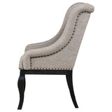 Phelps Upholstered Dining Arm Chair Tan Distressed Noir (Set of 2) | Brown | Tan / Distressed Noir | 121233
