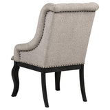 Phelps Upholstered Dining Arm Chair Tan Distressed Noir (Set of 2) | Brown | Tan / Distressed Noir | 121233