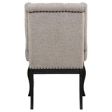 Phelps Upholstered Dining Arm Chair Tan Distressed Noir (Set of 2) | Brown | Tan / Distressed Noir | 121233