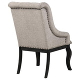 Phelps Upholstered Dining Arm Chair Tan Distressed Noir (Set of 2) | Brown | Tan / Distressed Noir | 121233