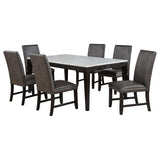 Averill 7-piece White Marble Top Dining Set Dark Grey and Coffee Bean | Full | Grey | Dark Grey / Coffee Bean | 121291-S7G