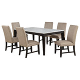 Averill 7-piece White Marble Top Dining Set Tan and Coffee Bean | Full | Brown | Tan / Coffee Bean | 121291-S7T