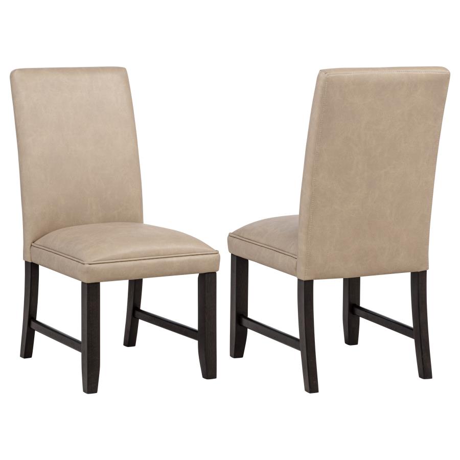 Averill Faux Leatherette Upholstered Dining Side Chair Tan (Set of 2) | Brown | Tan / Coffee Bean | 121292TAN