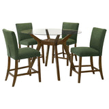 Paxton 5-piece Round Glass Top Counter Height Dining Set Green | Brown | Brown / Green | 122178-S5GRN