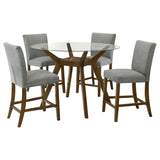 Paxton 5-piece Round Glass Top Counter Height Dining Set Grey | Brown | Brown / Grey | 122178-S5GRY