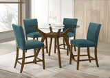 Paxton 5-piece Round Glass Top Counter Height Dining Set Teal Blue | Brown | Brown / Teal Blue | 122178-S5TLB