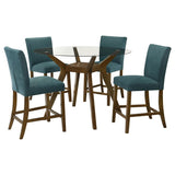 Paxton 5-piece Round Glass Top Counter Height Dining Set Teal Blue | Brown | Brown / Teal Blue | 122178-S5TLB