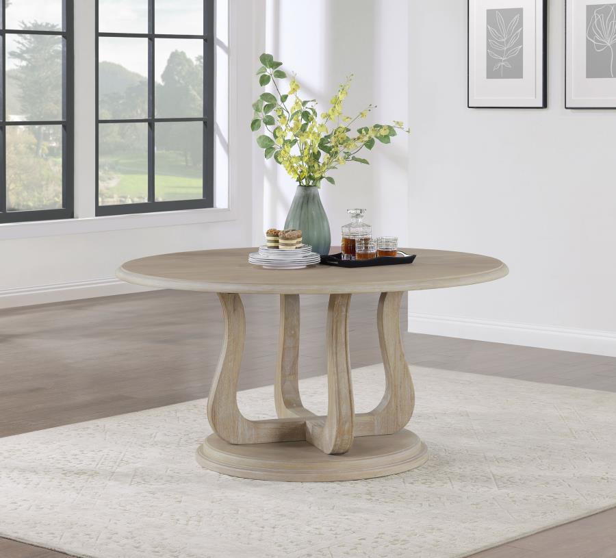 Trofello Round 60-inch Pedestal Dining Table White Washed | White | White Washed | 123120