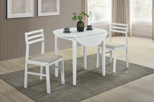 Bucknell 3-piece Round Drop Leaf Dining Table Set White