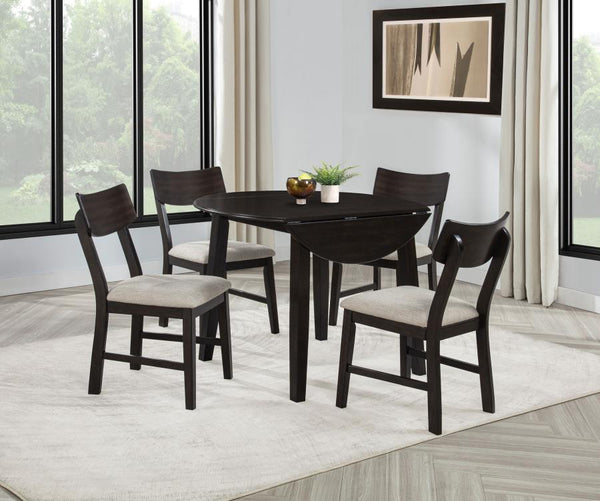 Catley 5-piece Round Drop Leaf Dining Table Set Dark Coffee