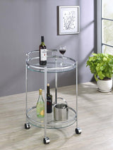 Chrissy Round Glass Shelf Metal Bar Cart Chrome | Silver | Chrome | 181367
