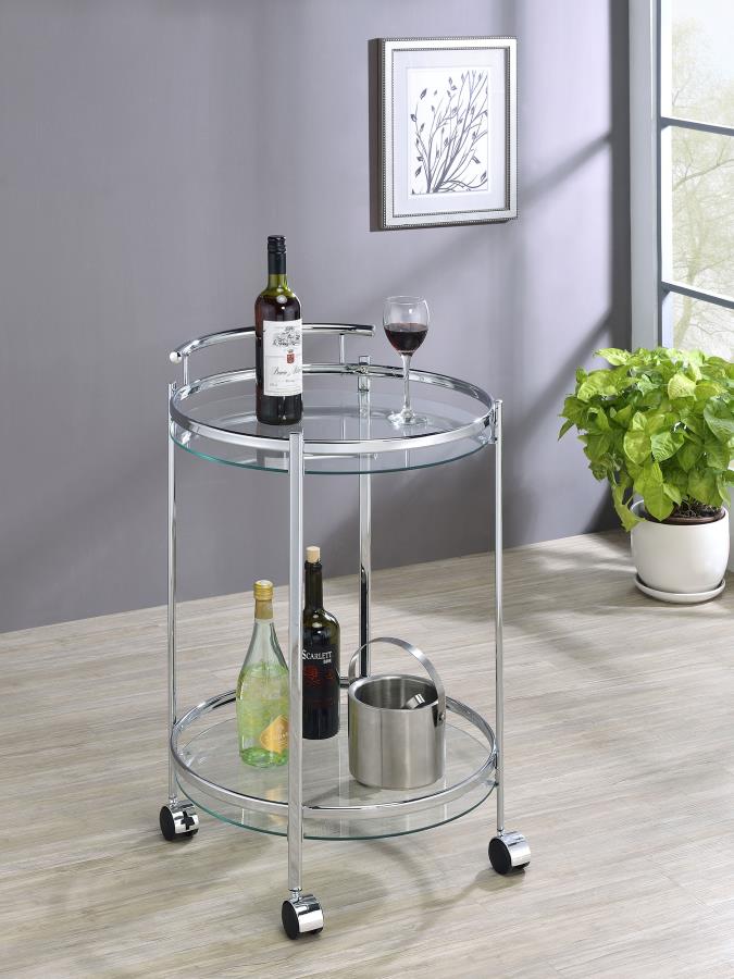 Chrissy Round Glass Shelf Metal Bar Cart Chrome | Silver | Chrome | 181367