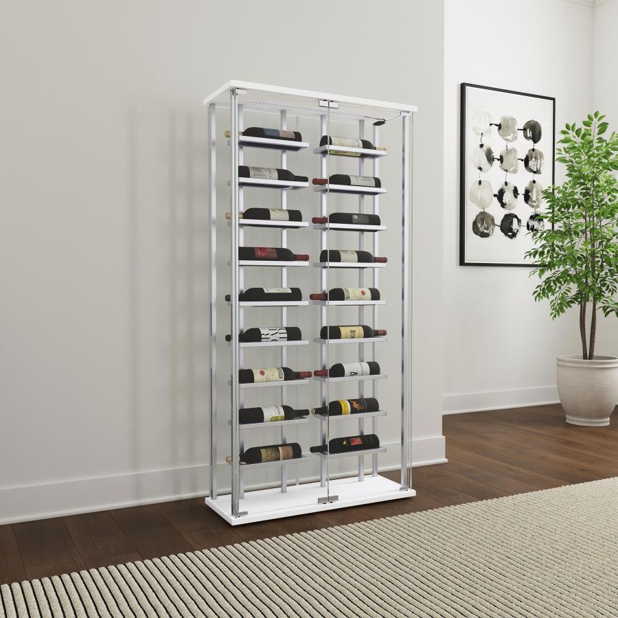 Montara Tempered Glass Wine Storage LED Curio Cabinet Chrome | Full | Silver | Chrome | 182037