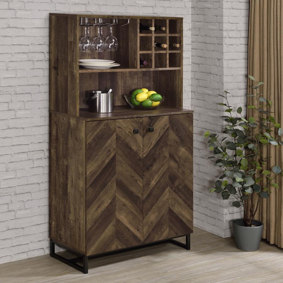 Mendoza 2-door Home Bar Cabinet Wine Storage Rustic Oak | King | Brown | Rustic Oak | 182082