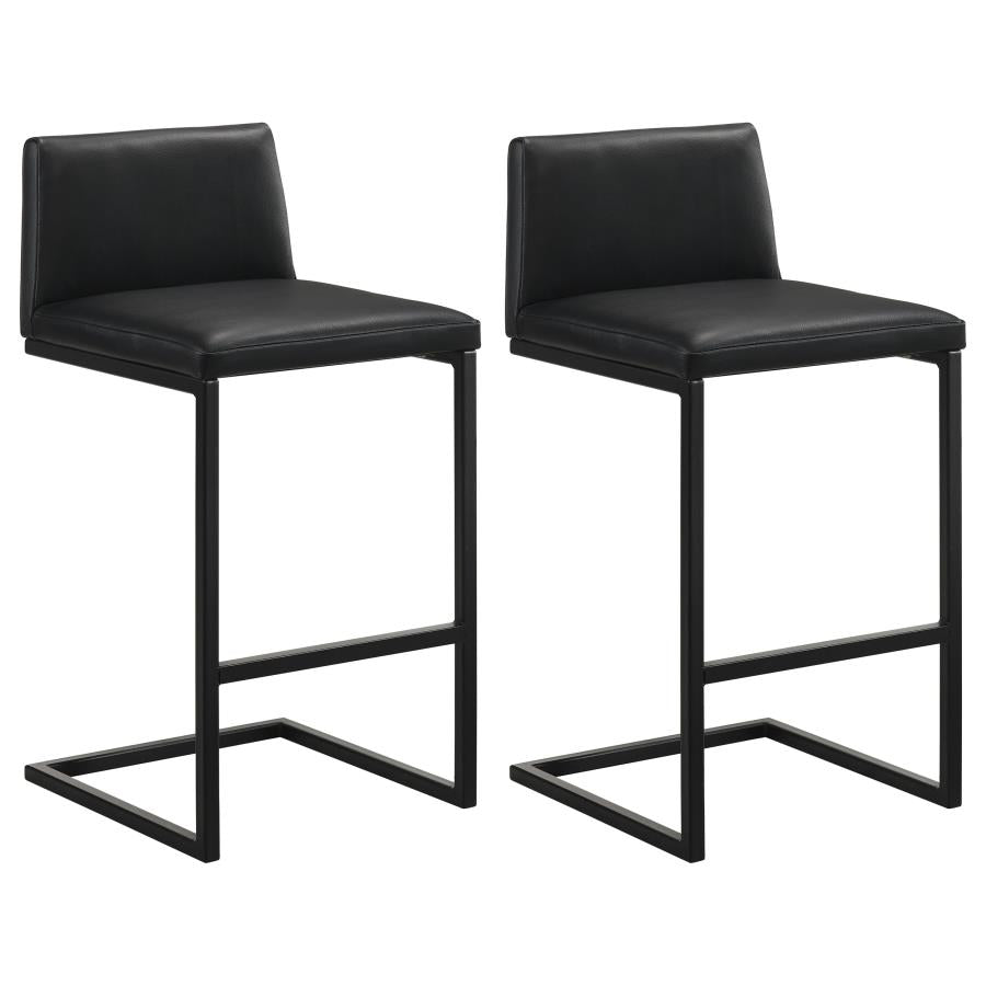 Vardon Genuine Leather Bar Stool Black (Set of 2) | Black | 182226BLK