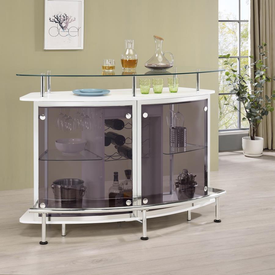 Gideon Curved Glass Top Home Bar Cabinet White High Gloss | King | White | White High Gloss | 182235