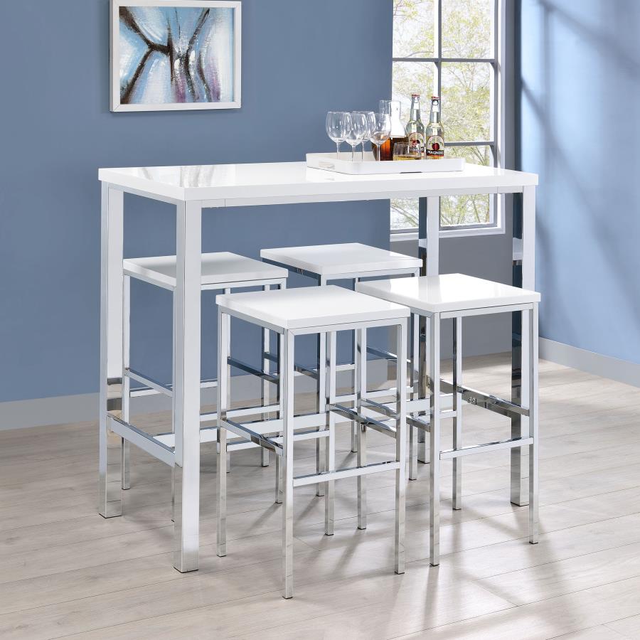 Natividad 5-piece Pub Height Bar Table Set White High Gloss | White | White High Gloss | 182525
