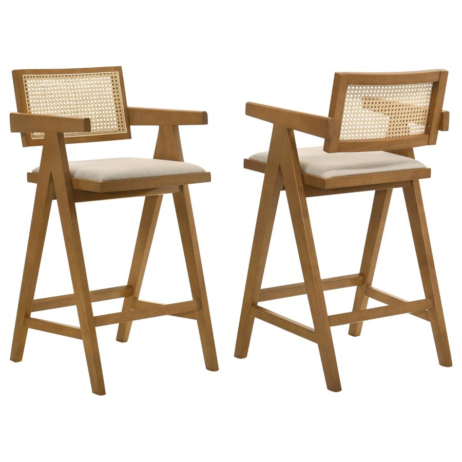 Kane Woven Rattan Wood Bar Chair Light Walnut (Set of 2) | Brown | Light Walnut | 182677