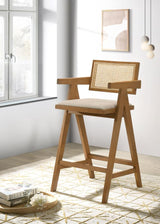 Kane Woven Rattan Wood Bar Chair Light Walnut (Set of 2) | Brown | Light Walnut | 182677