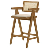 Kane Woven Rattan Wood Bar Chair Light Walnut (Set of 2) | Brown | Light Walnut | 182677