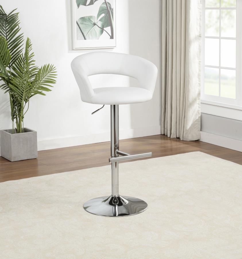 Travia Adjustable Leatherette Swivel Bar Stool White and Chrome | King | White | 182718WHT