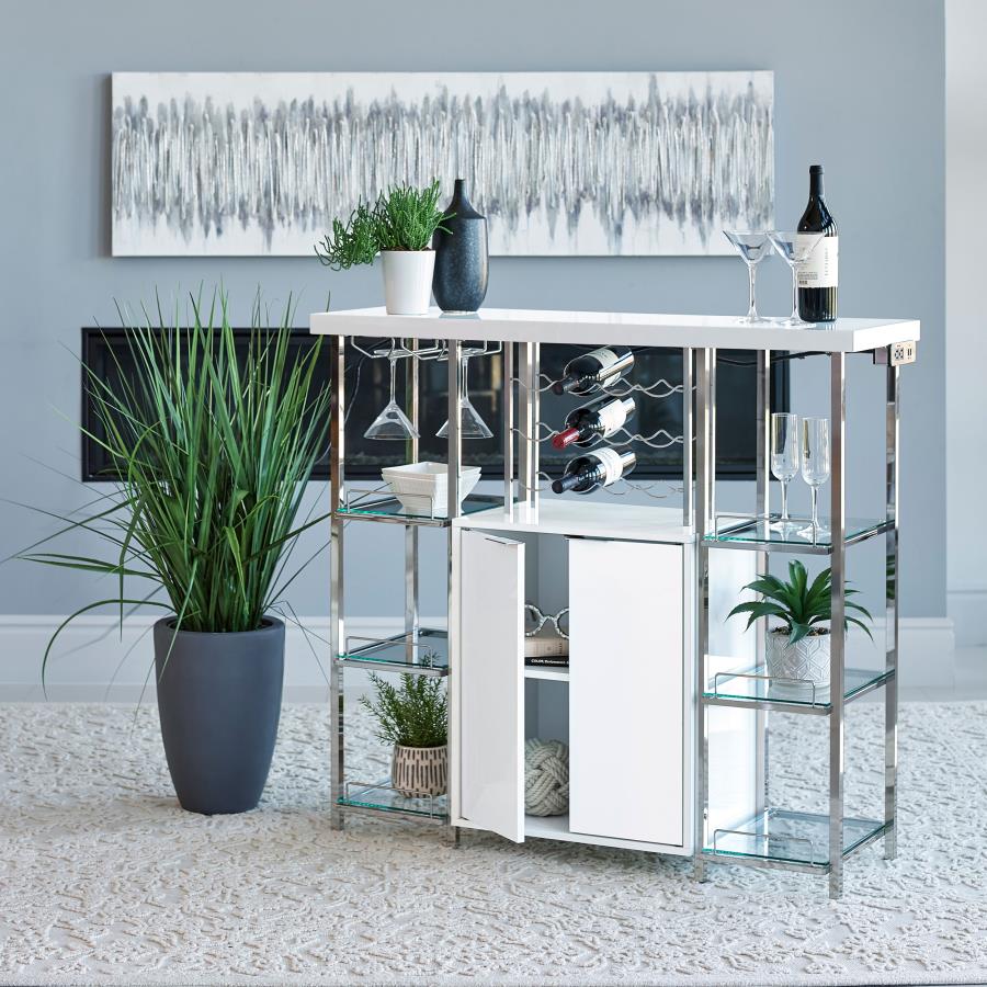 Gallimore 2-door Bar Cabinet Wine Storage White High Gloss | White | White High Gloss | 182757