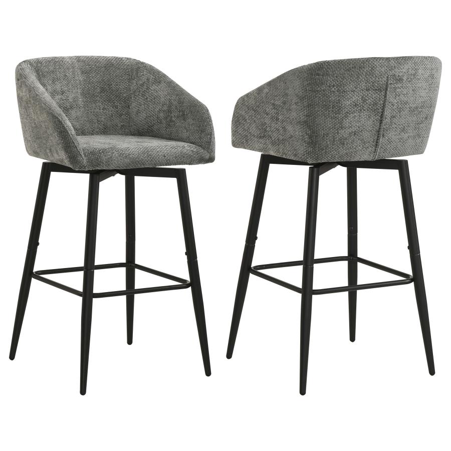 Rainer Fabric Upholstered Swivel Bar Chair Charcoal (Set of 2) | Grey | Charcoal / Matte Black | 182865CHR