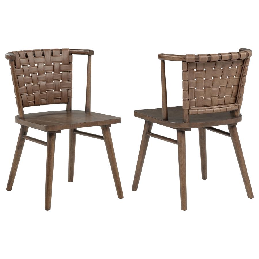 Tallis Woven Leatherette Back Dining Side Chair Brown (Set of 2) | Brown | Brown / Walnut | 190242