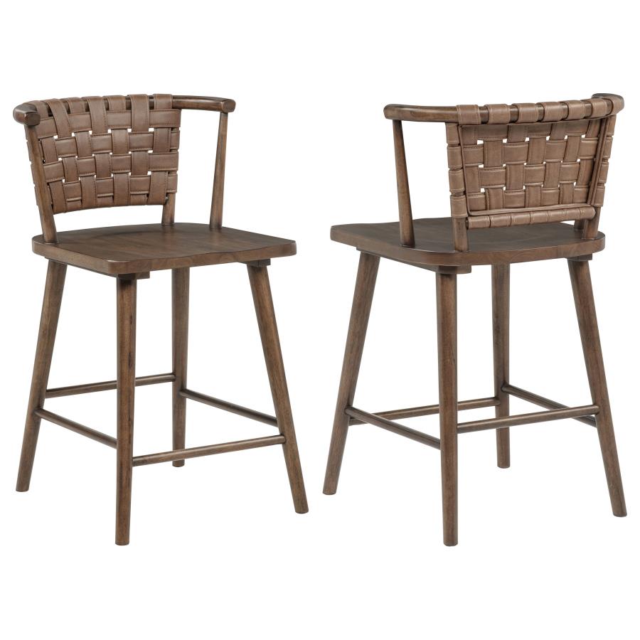 Tallis Woven Leatherette Back Counter Chair Brown (Set of 2) | Brown | Brown / Walnut | 190249