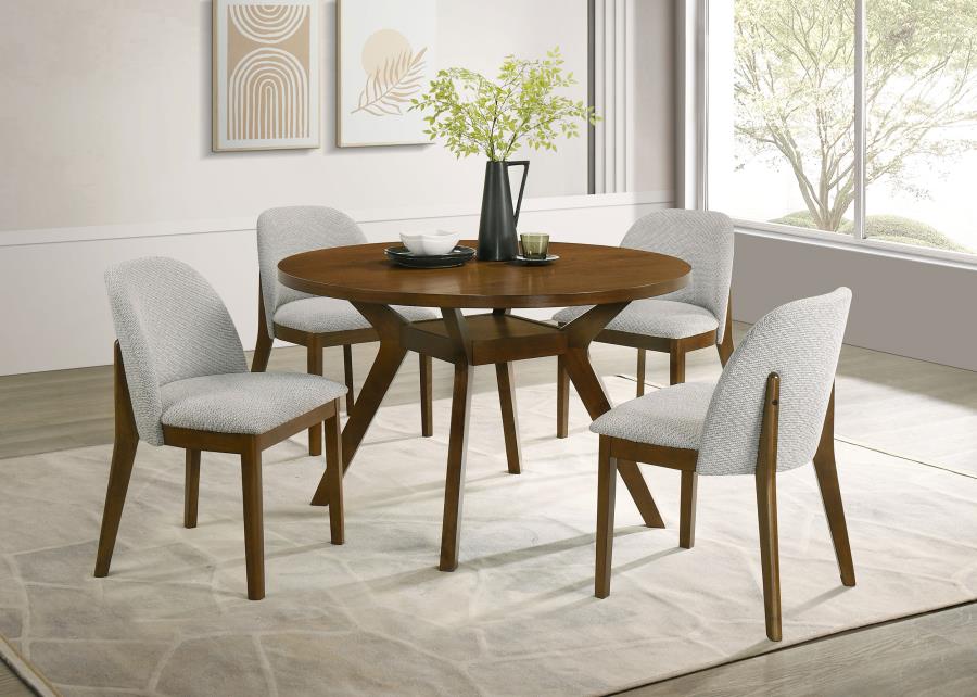 Mueller 5-piece 48-inch Round Dining Set Brown and Beige | Brown | Brown / Beige | 193580-S5
