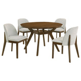 Mueller 5-piece 48-inch Round Dining Set Brown and Beige | Brown | Brown / Beige | 193580-S5