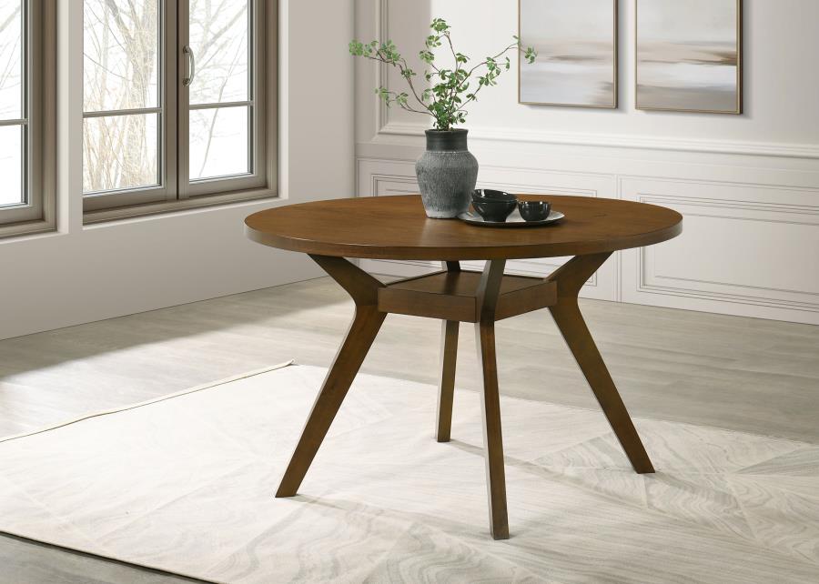 Mueller 48-inch Round Mindi Veneer Dining Table Brown | Brown | 193580