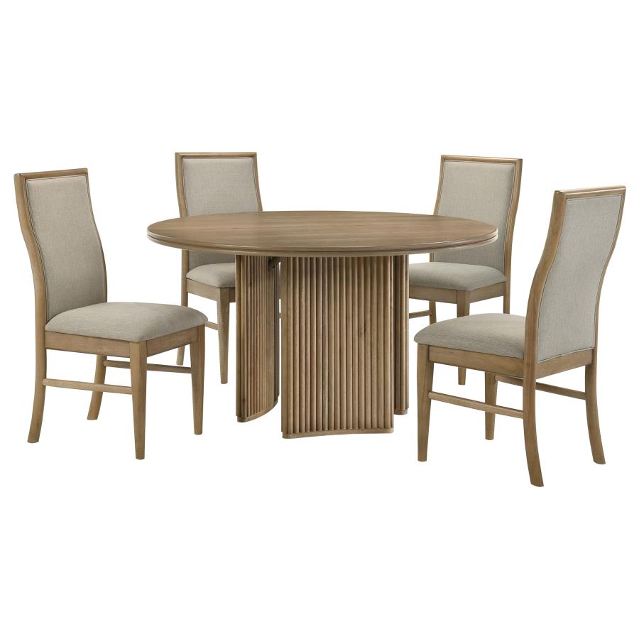 Adina 5-piece Round Dining Table Set Distressed Light Brown