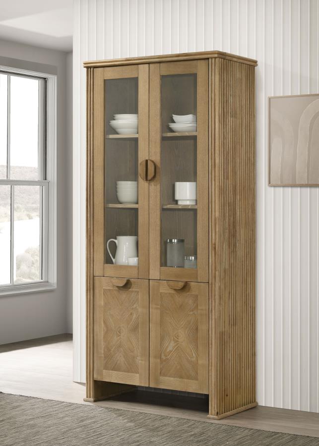 Adina 77-inch Tall Display Cabinet Distressed Light Brown | Brown | Distressed Light Brown | 193616