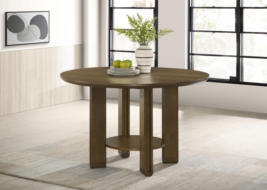 Ottowa 47-inch Round Wood Dining Table with Shelf Brown | King | Brown | 193660