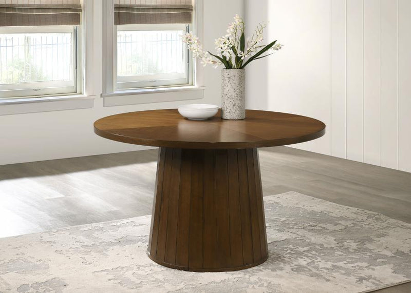 Galindo 52-inch Round Walnut Veneer Dining Table Walnut