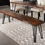Neve Live Edge Wood Dining Bench Hairpin Legs Grey Sheesham | Brown | Grey Sheesham | 193863