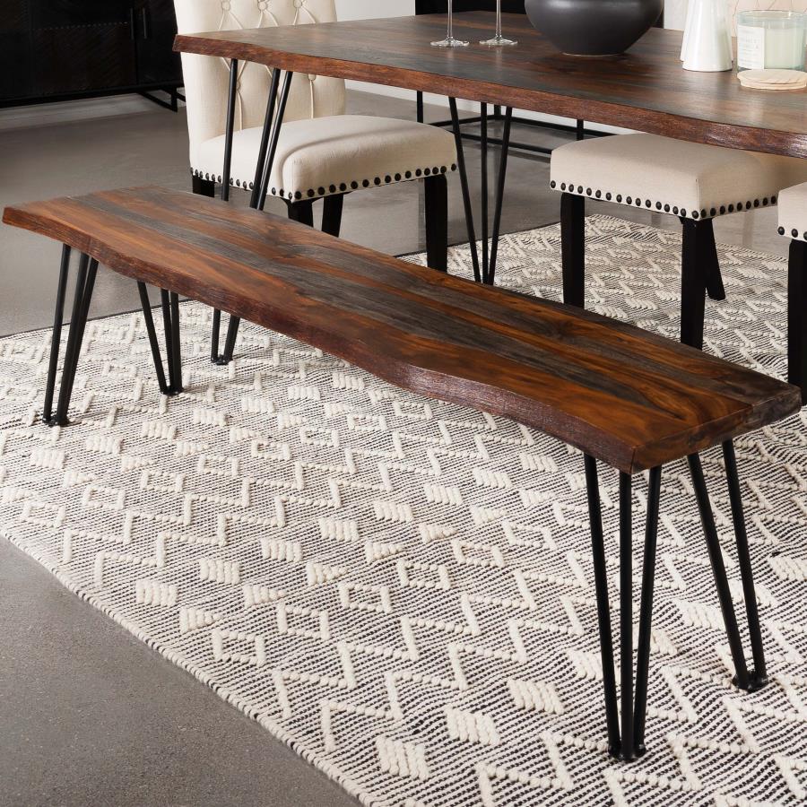 Neve Live Edge Wood Dining Bench Hairpin Legs Grey Sheesham | Brown | Grey Sheesham | 193863