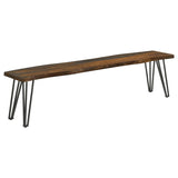 Neve Live Edge Wood Dining Bench Hairpin Legs Grey Sheesham | Brown | Grey Sheesham | 193863