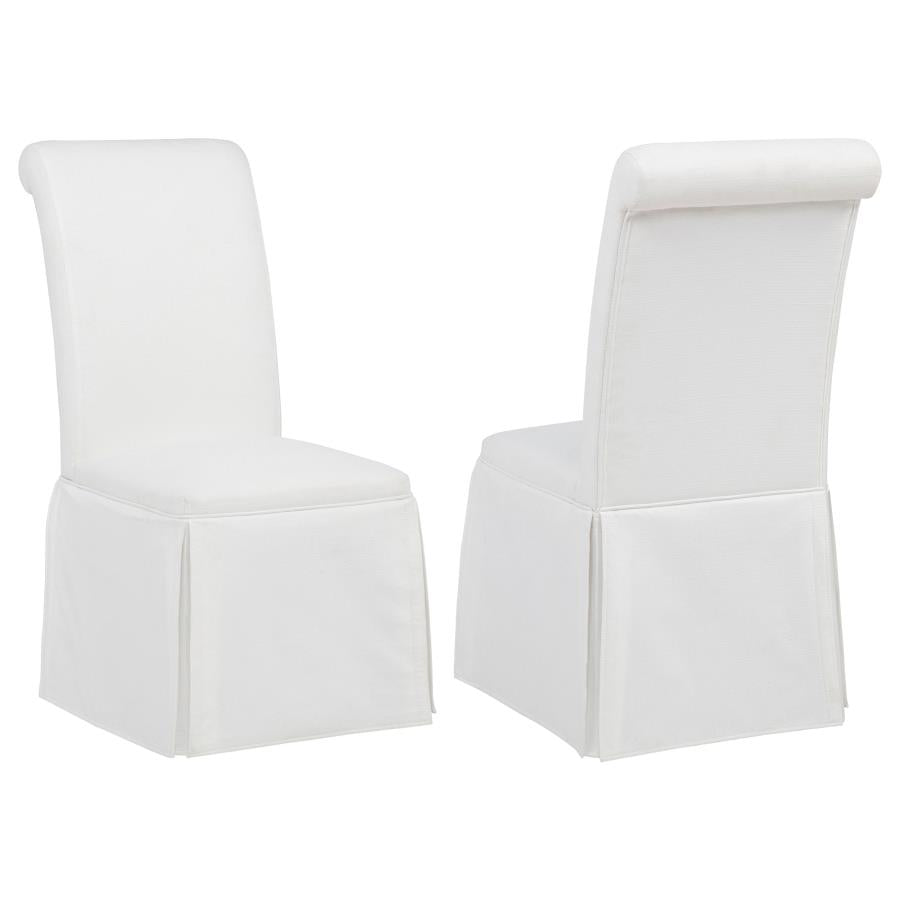 Shawna Upholstered Skirted Side Chair White (Set of 2) | White | 193912WHT
