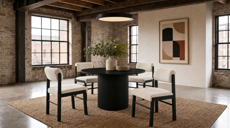 Hamlyn 5-piece Round Wood Dining Set Wheat and Black