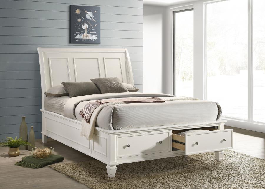 Sandy Beach Wood Queen Storage Panel Bed Cream White | Queen | Ivory | Cream White | 201309Q
