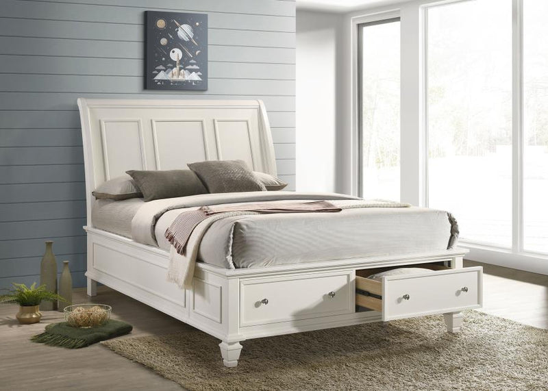 Sandy Beach Wood Storage Panel Bed Cream White