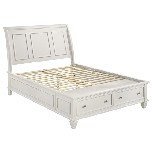 Coastal Bay Wood Queen Storage Panel Bed Cream White