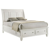 Sandy Beach Wood Queen Storage Panel Bed Cream White | 201309Q