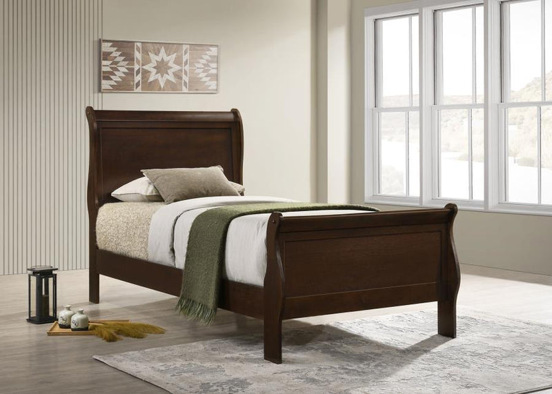 Louis Philippe Wood Sleigh Bed Cappuccino