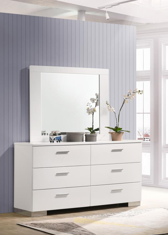 Felicity 6-drawer Wood Dresser with Mirror White High Gloss | King | White | White High Gloss | 203503M
