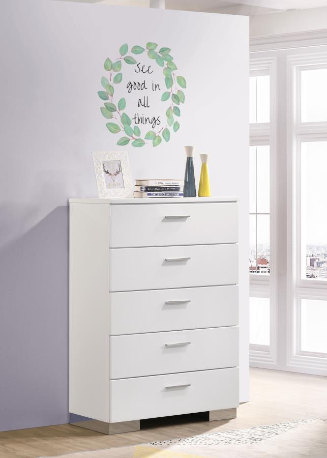 Felicity 5-drawer Bedroom Chest White High Gloss | White | White High Gloss | 203505